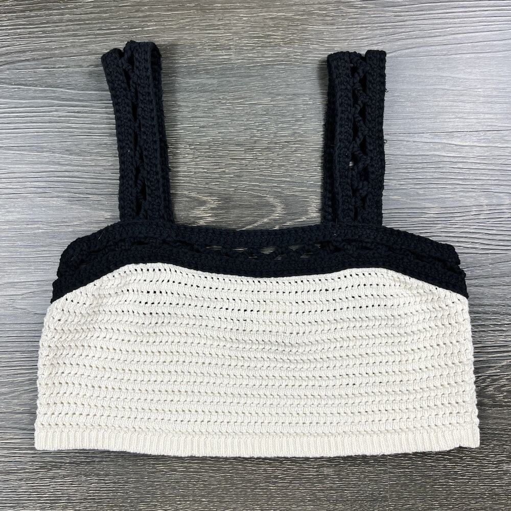 House Of Harlow Crochet Knit Crop Top Medium Black Cream Boho Coastal Festival